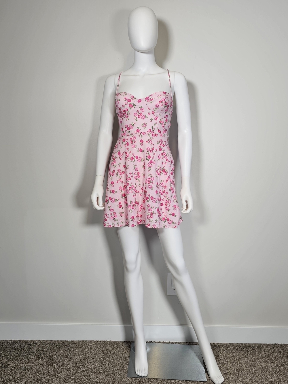 Zara Pink Floral Sweetheart Mini Dress Sz M